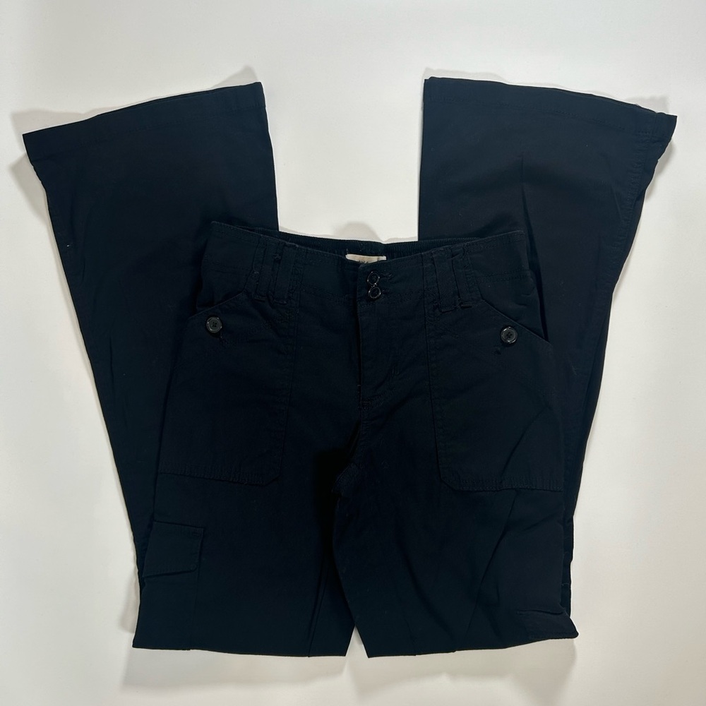 Super Y2K Early 2000s Styled Black Lowrise Cargo Flare Pants